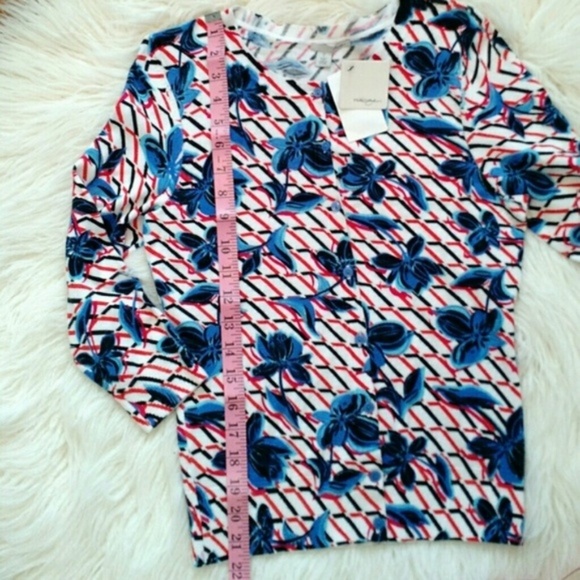 Halogen Cardigan 3/4 Sleeve Floral Stripes Sweater Viscose Sz xs - Picture 4 of 7